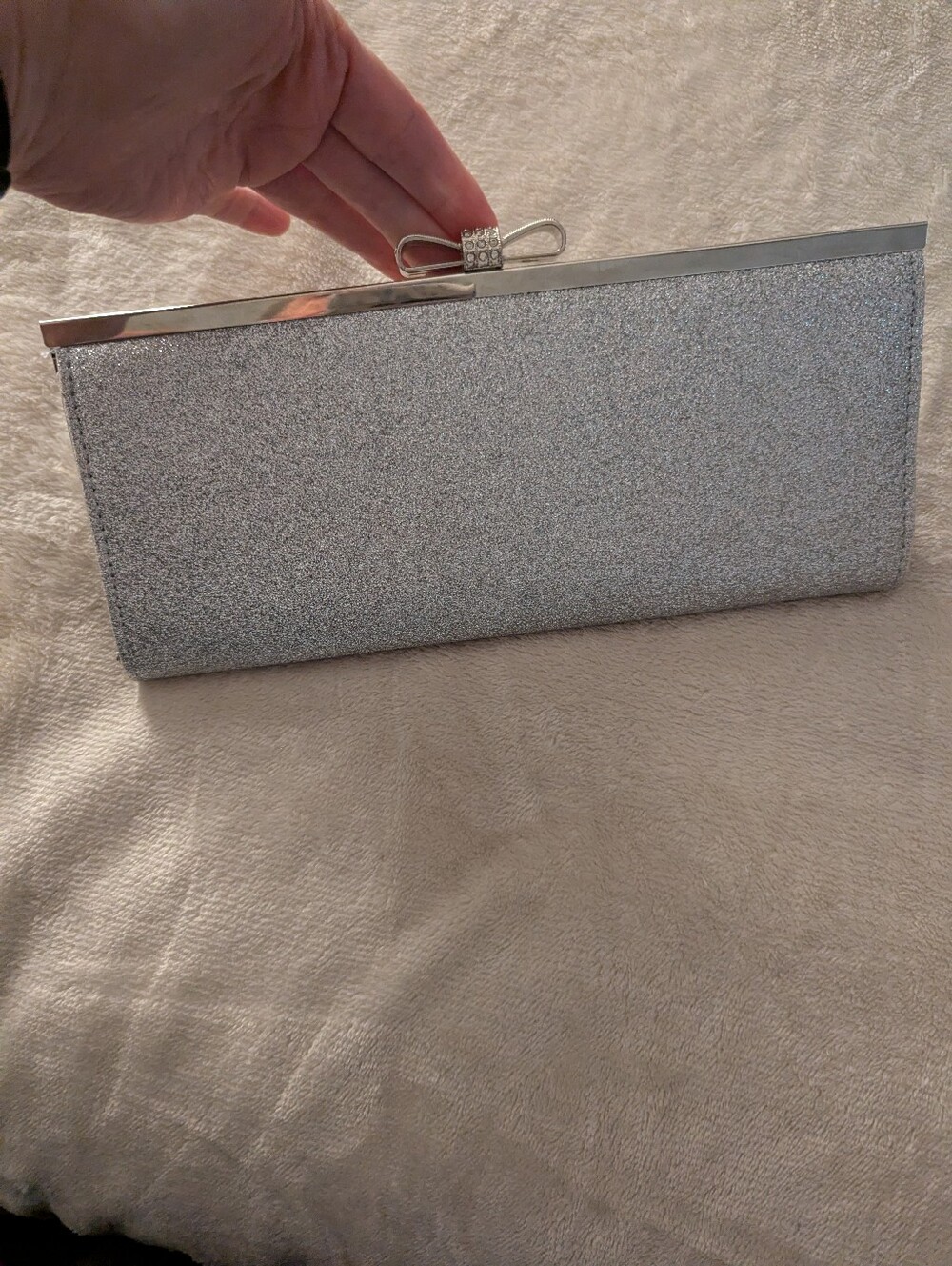 INC International Concepts Silver Glitter Bow Clutch